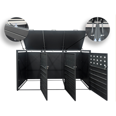 Přístřešek na popelnice D01GW3, na 3 popelnice, celokovový kryt, moderní, antracit/hnědý