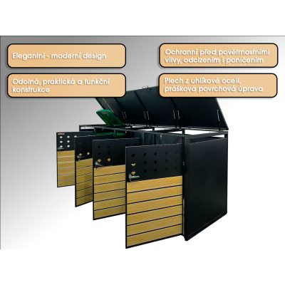 Přístřešek na popelnice D01GW3, na 3 popelnice, celokovový kryt, moderní, antracit/hnědý