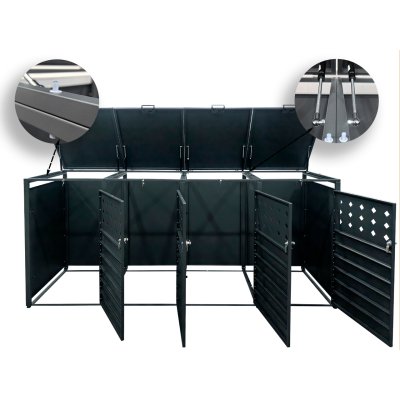 Přístřešek na popelnice D01GW3, na 3 popelnice, celokovový kryt, moderní, antracit/hnědý