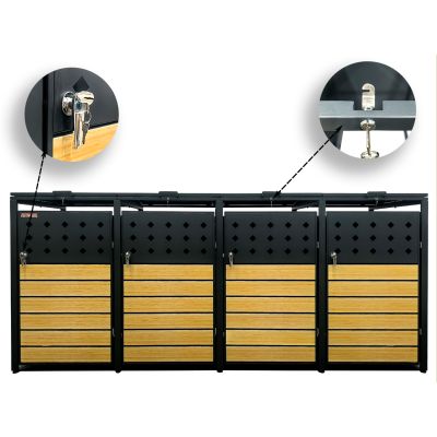 Přístřešek na popelnice D01GW3, na 3 popelnice, celokovový kryt, moderní, antracit/hnědý