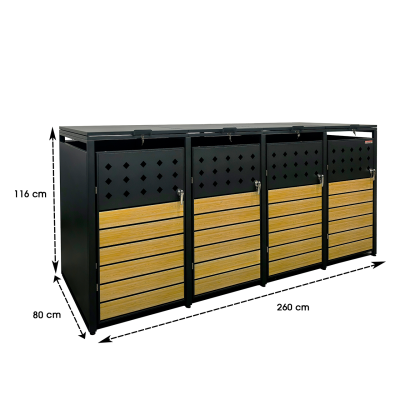 Přístřešek na popelnice D01GW3, na 3 popelnice, celokovový kryt, moderní, antracit/hnědý