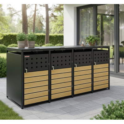 Přístřešek na popelnice D01GW3, na 3 popelnice, celokovový kryt, moderní, antracit/hnědý