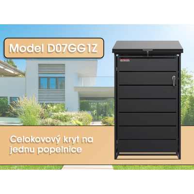 Přístřešek na popelnice D01GW3, na 3 popelnice, celokovový kryt, moderní, antracit/hnědý