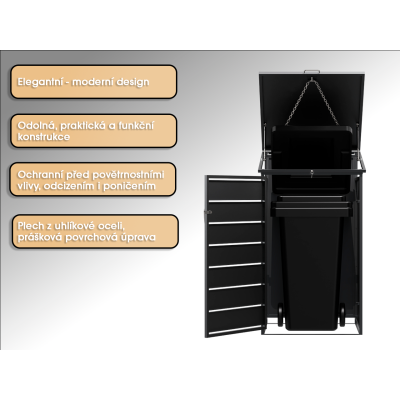 Přístřešek na popelnice D01GW3, na 3 popelnice, celokovový kryt, moderní, antracit/hnědý