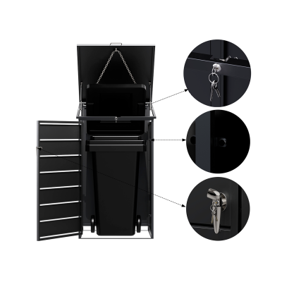 Přístřešek na popelnice D01GW3, na 3 popelnice, celokovový kryt, moderní, antracit/hnědý