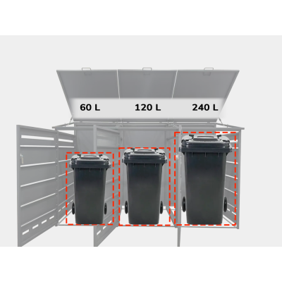 Přístřešek na popelnice D01GW3, na 3 popelnice, celokovový kryt, moderní, antracit/hnědý