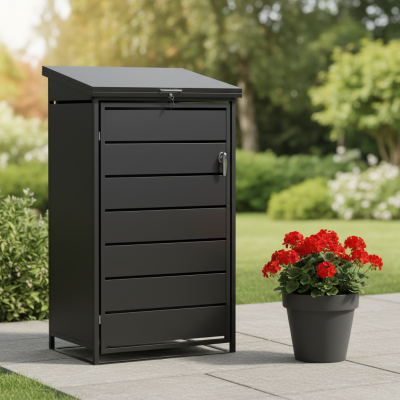 Přístřešek na popelnice D01GW3, na 3 popelnice, celokovový kryt, moderní, antracit/hnědý