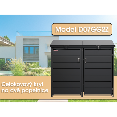 Přístřešek na popelnice D01GW3, na 3 popelnice, celokovový kryt, moderní, antracit/hnědý