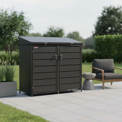 Přístřešek na popelnice D01GW3, na 3 popelnice, celokovový kryt, moderní, antracit/hnědý