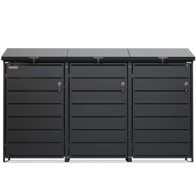 Přístřešek na popelnice D01GW3, na 3 popelnice, celokovový kryt, moderní, antracit/hnědý