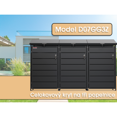 Přístřešek na popelnice D01GW3, na 3 popelnice, celokovový kryt, moderní, antracit/hnědý