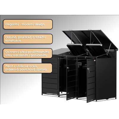 Přístřešek na popelnice D01GW3, na 3 popelnice, celokovový kryt, moderní, antracit/hnědý