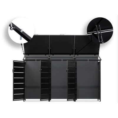 Přístřešek na popelnice D01GW3, na 3 popelnice, celokovový kryt, moderní, antracit/hnědý