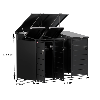 Přístřešek na popelnice D01GW3, na 3 popelnice, celokovový kryt, moderní, antracit/hnědý