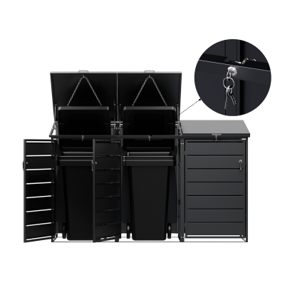 Přístřešek na popelnice D01GW3, na 3 popelnice, celokovový kryt, moderní, antracit/hnědý