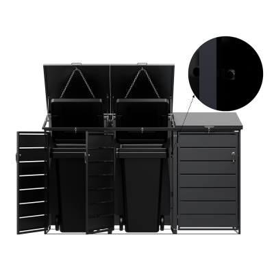 Přístřešek na popelnice D01GW3, na 3 popelnice, celokovový kryt, moderní, antracit/hnědý