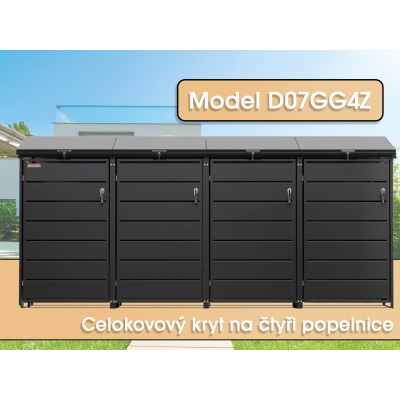 Přístřešek na popelnice D01GW3, na 3 popelnice, celokovový kryt, moderní, antracit/hnědý