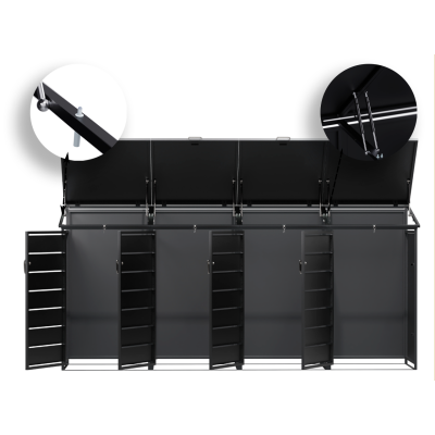 Přístřešek na popelnice D01GW3, na 3 popelnice, celokovový kryt, moderní, antracit/hnědý