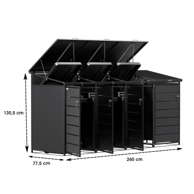 Přístřešek na popelnice D01GW3, na 3 popelnice, celokovový kryt, moderní, antracit/hnědý