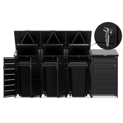 Přístřešek na popelnice D01GW3, na 3 popelnice, celokovový kryt, moderní, antracit/hnědý