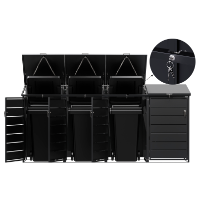 Přístřešek na popelnice D01GW3, na 3 popelnice, celokovový kryt, moderní, antracit/hnědý