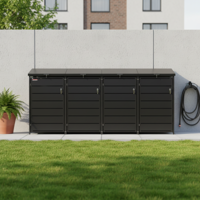 Přístřešek na popelnice D01GW3, na 3 popelnice, celokovový kryt, moderní, antracit/hnědý