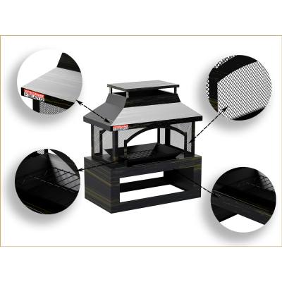 Celokovové ohniště FPT02, 94 x 82 x 45 cm, s ochranou proti dešti - N