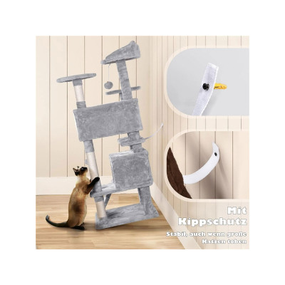 Odpočívadlo a škrabadlo pro kočky 592070 Light Gray, nadýchané, pohodlné úkryty, šedé, 138 cm - A