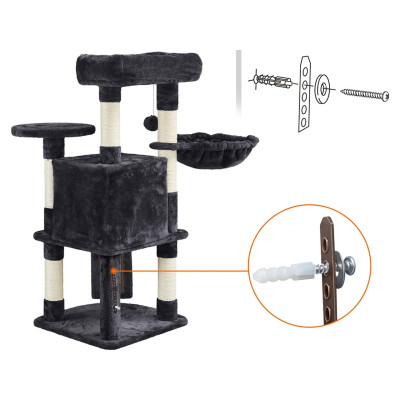 Škrabadlo s kočičí jeskyní 593206 black, stabilní kočičí bouda, černá - A