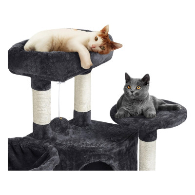 Škrabadlo s kočičí jeskyní 593206 black, stabilní kočičí bouda, černá - A