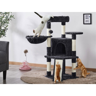 Škrabadlo s kočičí jeskyní 593206 black, stabilní kočičí bouda, černá - A