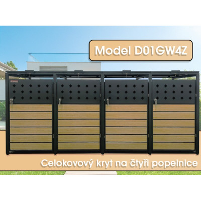 Přístřešek na popelnice D01GW3, na 3 popelnice, celokovový kryt, moderní, antracit/hnědý