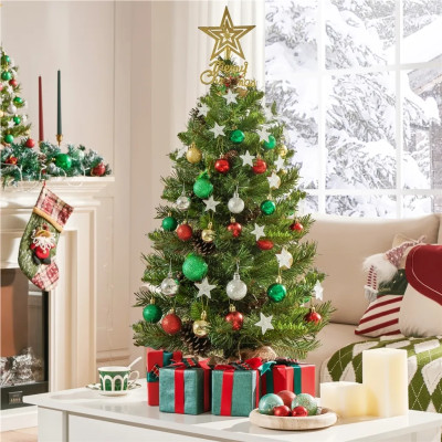 copy of Mini umělý vánoční stromeček, sada 2 ks, LED osvětlením, včetně 12 šišek, 92 cm - N