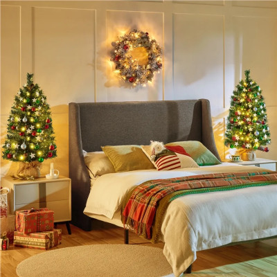 copy of Mini umělý vánoční stromeček, sada 2 ks, LED osvětlením, včetně 12 šišek, 92 cm - N