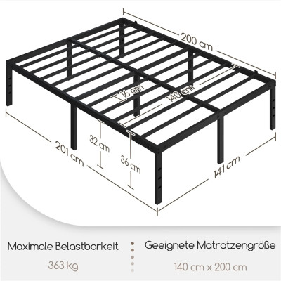 Rám postele 615072 black, 140 x 200 cm, černá, BEZ MATRACE - B
