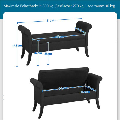 Úložná lavice 613474 black, nosnost 300 kg - A