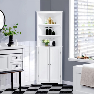 Koupelnová skříňka 614158 white, rohová skříňka, vysoká, bílá - A