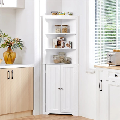 Koupelnová skříňka 614158 white, rohová skříňka, vysoká, bílá - A