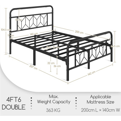 Kovový rám postele 615152 black, 140 x 200 cm, černý - A