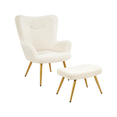 Křeslo s podnožkou 613775 ivory, bílé - A