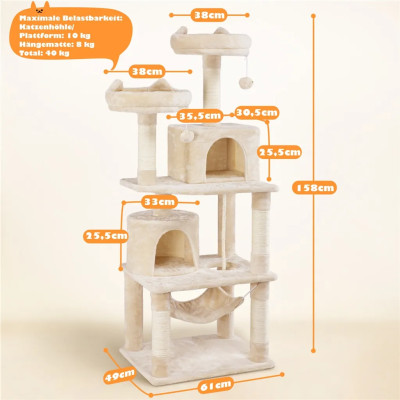 copy of Škrabadlo pro kočky 614939 beige, 158 cm, víceúrovňové, béžové - N