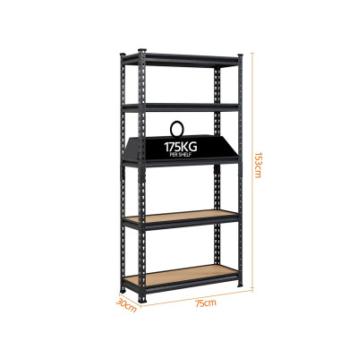 Kovový regál 592026 black 153x75x30 cm, černý - A