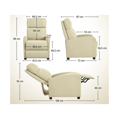 Relaxační křeslo 614490 beige s nastavitelnou opěrkou nohou, béžové - B