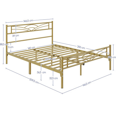 Kovový rám postele 615079 antique gold 140x200, zlatá - A