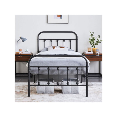 Kovový rám postele 615142 black 90x200 s lamelovým roštem, černý - A