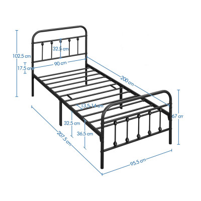 Kovový rám postele 615142 black 90x200 s lamelovým roštem, černý - A
