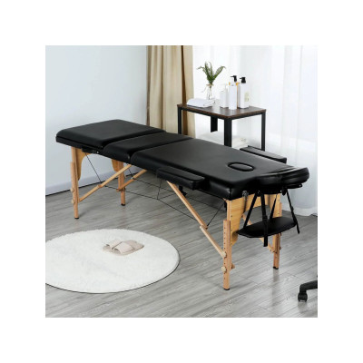 Nastavitelná 3skládací masážní postel pro salon 610889 black, černá - B