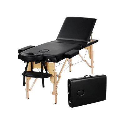 Nastavitelná 3skládací masážní postel pro salon 610889 black, černá - B
