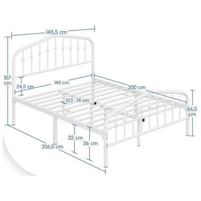 Kovový rám postele 615153 white 140x200, bílý - B