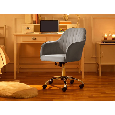 Kancelářská židle 592434 light gray s polstrovanou sametovou látkou, šedé - A